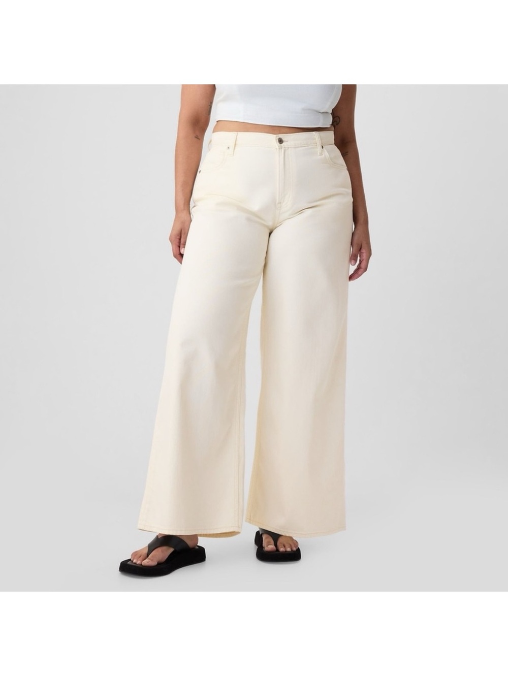 GAP Curvy Baggy Mid Rise Cream Color Jeans Sz 35/20 Plus